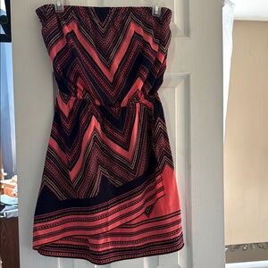 Express Strapless Chevron Dress in Coral & Navy
